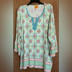 Ruby Rd Women Long Sleeve Lightweight V-Neck Top Tunic Lace Ruffle Sleeves 3X